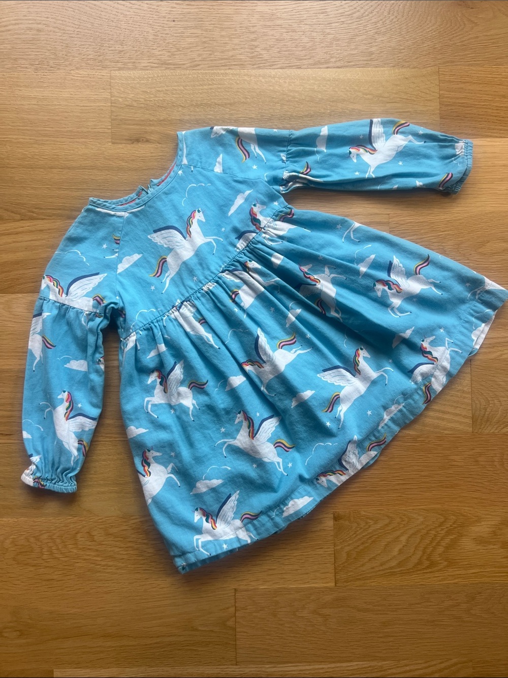 Mini Boden Girls Blue Unicorn Hoodie with Pink Accent